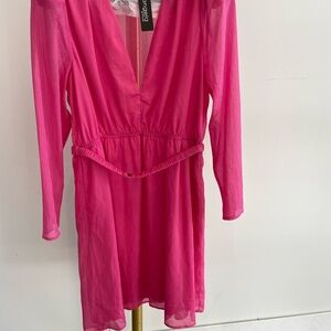 Pink Sheer Long Sleeve Dress